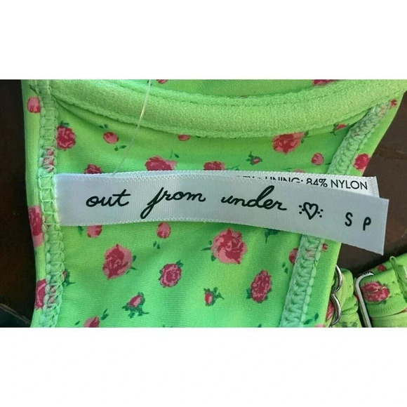 NWT Urban Outfitters Out From Under Bikini Top Green Pink Floral Small S New - Picture 4 of 5